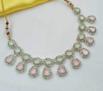 Pista pink necklace set with earrings & maang tikka | kundan & agate stone | lekar gold plating 2