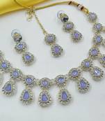 Lavender  necklace set with earrings & maang tikka | kundan & agate stone | lekar gold plating