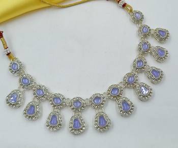 Lavender  necklace set with earrings & maang tikka | kundan & agate stone | lekar gold plating 2