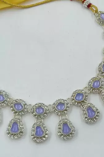 Lavender  necklace set with earrings & maang tikka | kundan & agate stone | lekar gold plating
