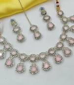 Beby pink necklace set with earrings & maang tikka | kundan & agate stone | lekar gold plating