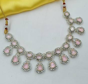 Beby pink necklace set with earrings & maang tikka | kundan & agate stone | lekar gold plating 3