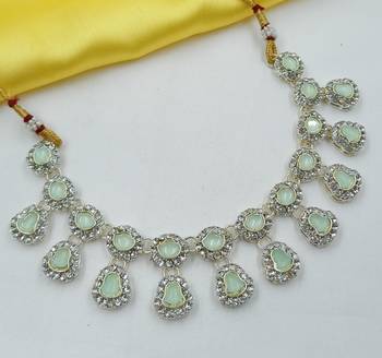 Pista necklace set with earrings & maang tikka | kundan & agate stone | lekar gold plating 2