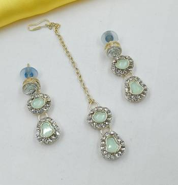Pista necklace set with earrings & maang tikka | kundan & agate stone | lekar gold plating 3