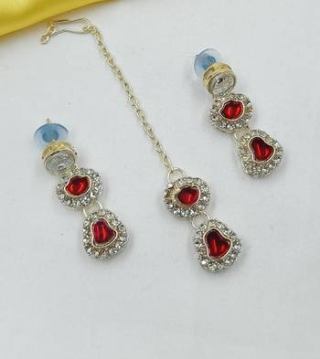 Maroon green necklace set with earrings & maang tikka | kundan & agate stone | lekar gold plating 2