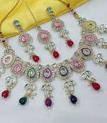Multi set with earrings & maang tikka | kundan & agate stone | lekar gold plating
