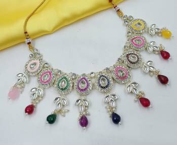Multi set with earrings & maang tikka | kundan & agate stone | lekar gold plating 2