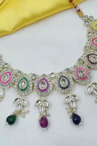 Multi set with earrings & maang tikka | kundan & agate stone | lekar gold plating