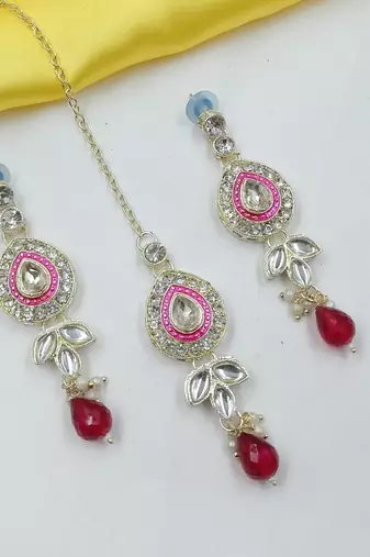 Multi set with earrings & maang tikka | kundan & agate stone | lekar gold plating