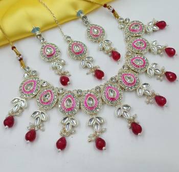 Rani set with earrings & maang tikka | kundan & agate stone | lekar gold plating 1