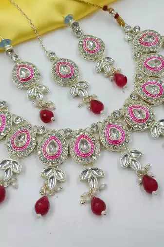 Rani set with earrings & maang tikka | kundan & agate stone | lekar gold plating