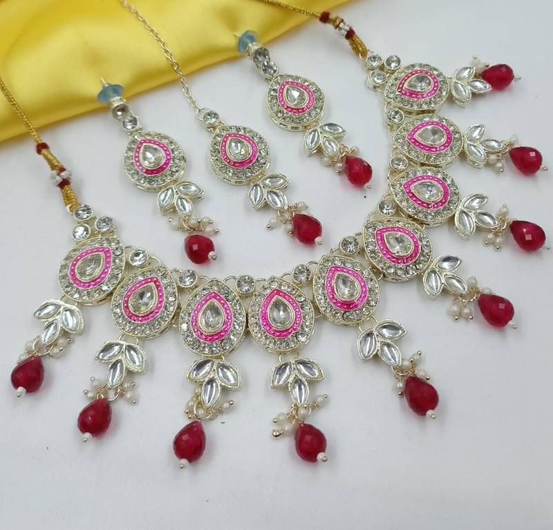 Rani set with earrings & maang tikka | kundan & agate stone | lekar gold plating