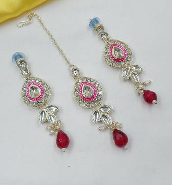 Rani set with earrings & maang tikka | kundan & agate stone | lekar gold plating 2