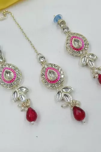 Rani set with earrings & maang tikka | kundan & agate stone | lekar gold plating