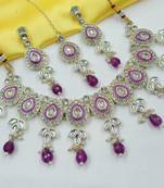 Purple green set with earrings & maang tikka | kundan & agate stone | lekar gold plating