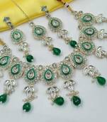 Green set with earrings & maang tikka | kundan & agate stone | lekar gold plating
