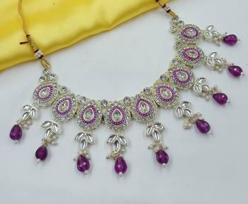 Purple green set with earrings & maang tikka | kundan & agate stone | lekar gold plating 3