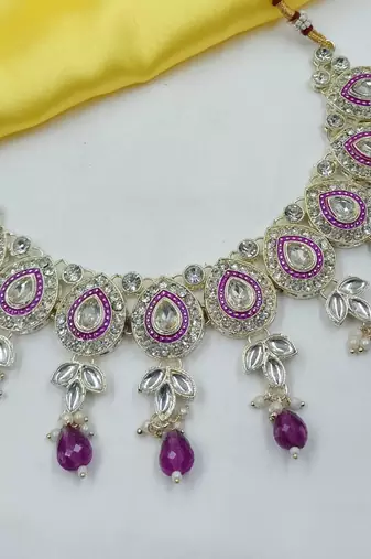 Purple green set with earrings & maang tikka | kundan & agate stone | lekar gold plating