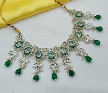 Green set with earrings & maang tikka | kundan & agate stone | lekar gold plating 3