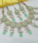 Pista necklace set with earrings & maang tikka | kundan & agate stone | lekar gold plating