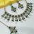 Green color necklace set with earrings & maang tikka | kundan & agate stone | lekar gold plating