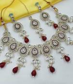 Maroon green set with earrings & maang tikka | kundan & agate stone | lekar gold plating