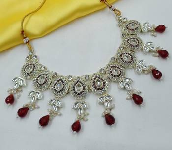 Maroon green set with earrings & maang tikka | kundan & agate stone | lekar gold plating 3