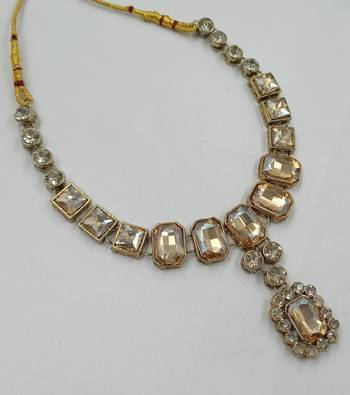 Light cyan (lct) color necklace set with earrings & maang tikka | kundan and agate stone | antique gold plating 3
