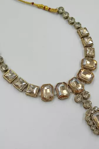 Light cyan (lct) color necklace set with earrings & maang tikka | kundan and agate stone | antique gold plating