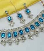 Firoja color necklace set with earrings & maang tikka | kundan & agate stone | lekar gold plating
