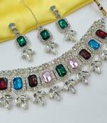 Multy color necklace set with earrings & maang tikka | kundan & agate stone | lekar gold plating