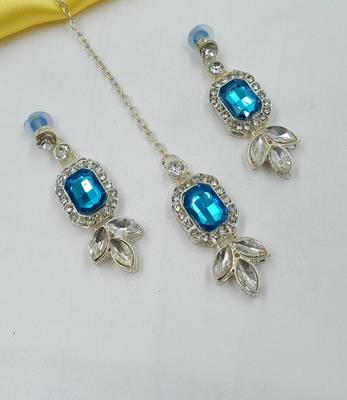 Firoja color necklace set with earrings & maang tikka | kundan & agate stone | lekar gold plating 2