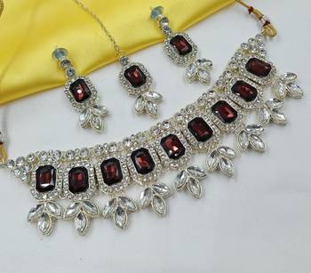 Majnat color necklace set with earrings & maang tikka | kundan & agate stone | lekar gold plating 1