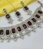Majnat color necklace set with earrings & maang tikka | kundan & agate stone | lekar gold plating