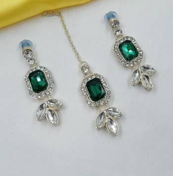 Multy color necklace set with earrings & maang tikka | kundan & agate stone | lekar gold plating 2