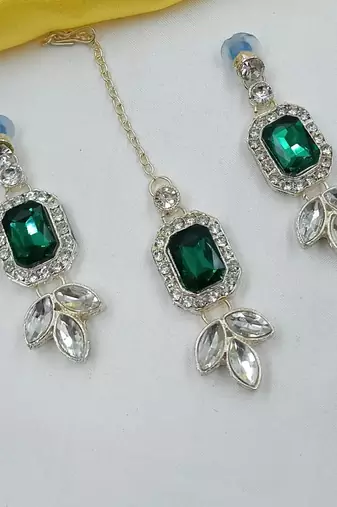 Multy color necklace set with earrings & maang tikka | kundan & agate stone | lekar gold plating
