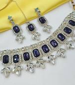 Purple color necklace set with earrings & maang tikka | kundan & agate stone | lekar gold plating