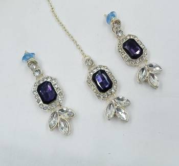 Purple color necklace set with earrings & maang tikka | kundan & agate stone | lekar gold plating 2