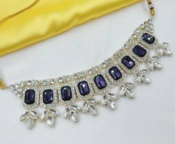 Purple color necklace set with earrings & maang tikka | kundan & agate stone | lekar gold plating 3