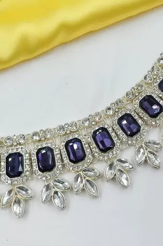 Purple color necklace set with earrings & maang tikka | kundan & agate stone | lekar gold plating