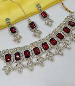 Maroon color necklace set with earrings & maang tikka | kundan & agate stone | lekar gold plating