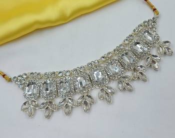 White color necklace set with earrings & maang tikka | kundan & agate stone | lekar gold plating 2