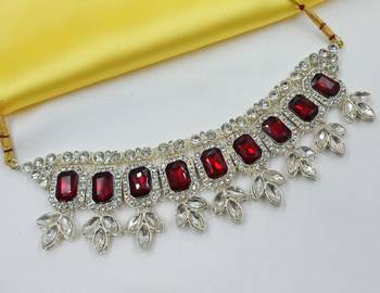 Maroon color necklace set with earrings & maang tikka | kundan & agate stone | lekar gold plating 2