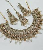 L c t color necklace set with earrings & maang tikka | kundan and agate stone | antique gold plating