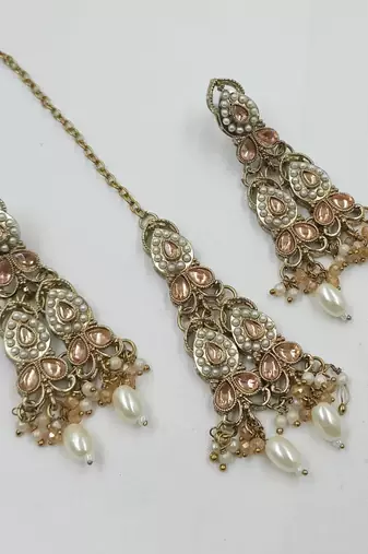 L c t color necklace set with earrings & maang tikka | kundan and agate stone | antique gold plating