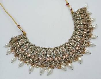 L c t color necklace set with earrings & maang tikka | kundan and agate stone | antique gold plating 3