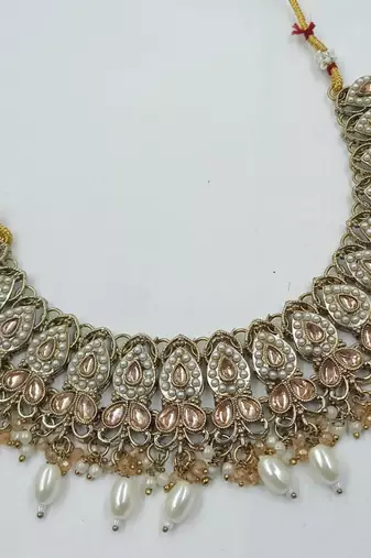 L c t color necklace set with earrings & maang tikka | kundan and agate stone | antique gold plating