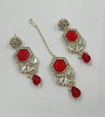 Multy color necklace set with earrings & maang tikka | kundan & agate stone | lekar gold plating 4