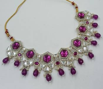 Purple color necklace set with earrings & maang tikka | kundan & agate stone | lekar gold plating 5