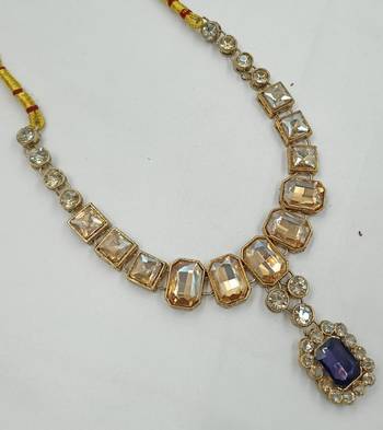 Purple color necklace set with earrings & maang tikka | kundan and agate stone | antique gold plating 4